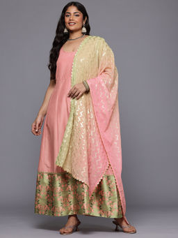 A plus by Ahalyaa - Plus Size Floral Printed Maxi Ethnic Dress With Dupatta (Set of 2)