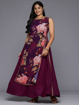 A plus by Ahalyaa - Plus Size Floral Printed A-Line Maxi Ethnic Dress