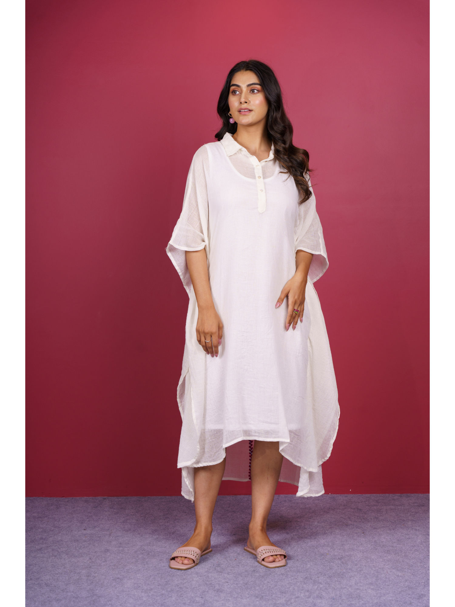 navyas fashion White Munga Cotton Kaftan Dress with Slip Included (Set of 2)-picture-10