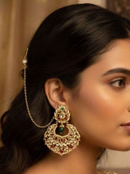 Ruby Raang Studio - Golden Anti Tarnish Chain and Kundan Ear Chain and Earrings
