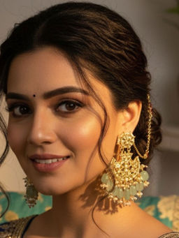 Ruby Raang Studio - Golden Anti Tarnish Kanoti with Maroon Kundan Stones Earrings