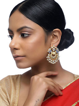 Ruby Raang Studio - Womens Blue Kundan Drop Earrings