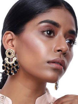 Ruby Raang Studio - Womens Black Stone Kundan Earrings