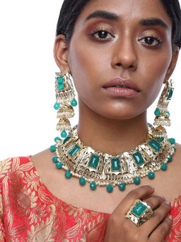 Ruby Raang Studio - Ruby Raang Emerald Neckpiece with Earrings and Ring