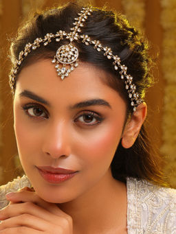 Ruby Raang Studio - Silver Noor Kundan Matha Patti with Maang Tikka