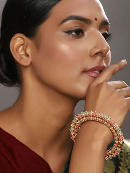 Ruby Raang Studio - Pink Navratan Meenakari Bangle