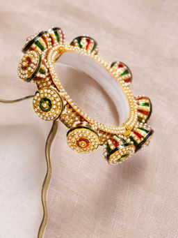 Ruby Raang Studio - Green Navratan and Pearl Meenakari Bangle