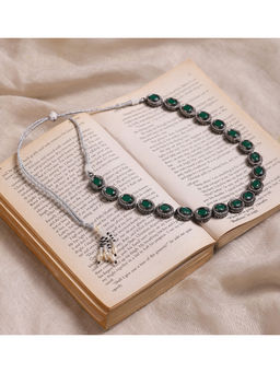 Ruby Raang Studio - Ruby Raang Green Silver Tone Kundan Necklace