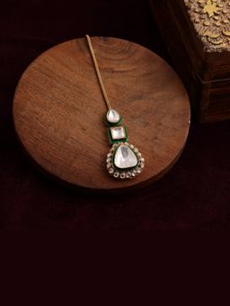 Ruby Raang Studio - Ruby Raang Womens White Kundan Maang Tikka with Meenakari