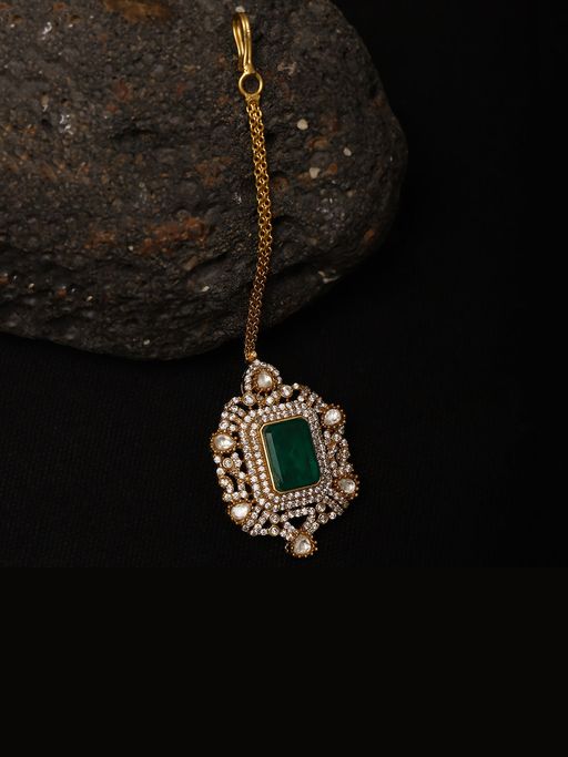 Ruby Raang Studio Ruby Raang Womens Green Kundan Maang Tikka with Meenakari