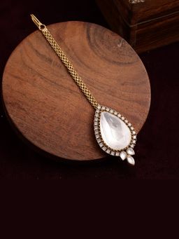 Ruby Raang Studio - Ruby Raang Womens Kundan Maang Tikka with Diamonds and Emerald Stone