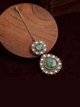 Ruby Raang Studio - Ruby Raang Green Kundan Maang Tikka with Diamonds and Semi Precious Stone