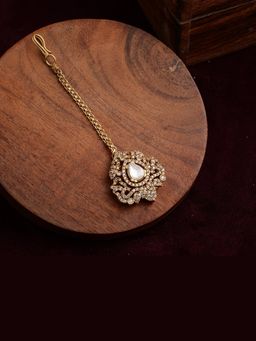 Ruby Raang Studio - Ruby Raang Womens Gold Kundan Maang Tikka with Diamonds