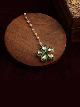 Ruby Raang Studio - Green Meenakari Flower Maang Tikka