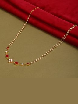 Ruby Raang Studio - Red Stone and Clear Patchi Kundan In Pearl Kamar Band