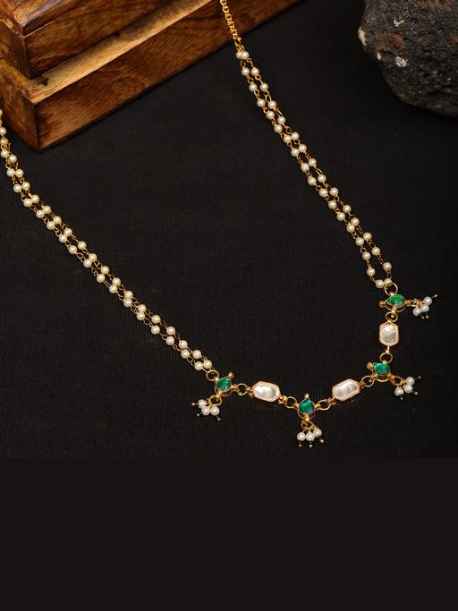 Ruby Raang Studio Women Green Stone and Clear Patchi Kundan In Pearl Waist Chain