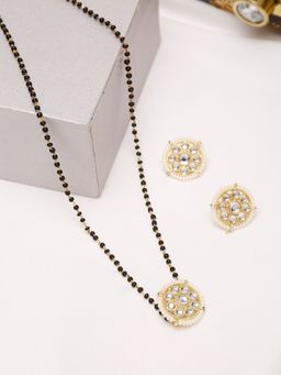 Ruby Raang Studio - White Kundan Mangalsutra with Earrings