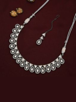 Ruby Raang Studio - Silver Kundan Choker with Earrings and Maang Tikka