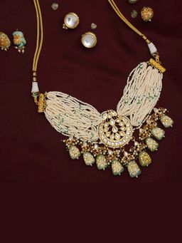 Ruby Raang Studio - Ruby Raang White Kundan Choker with Earrings