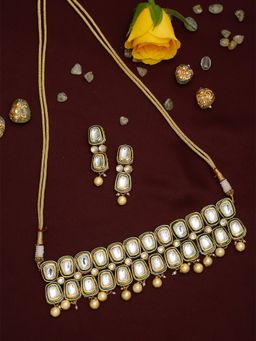 Ruby Raang Studio - White Meenakari Kundan Choker with Earrings