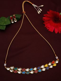 Ruby Raang Studio - Multi Kundan Choker with Earrings
