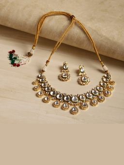 Ruby Raang Studio - White Kundan Maharani Necklace with Earrings