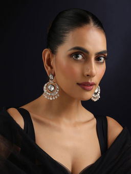 SWABHIMANN - Trisha Rose Gold Polki White Chandbali Earrings