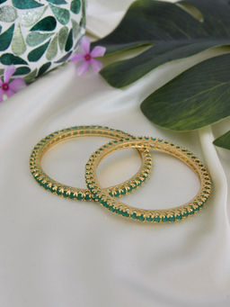 SWABHIMANN - Gwacy Gold Plated Zirconia Green Bangle-2.6