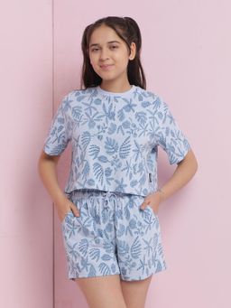 Lil Tomatoes - Blue Girls Tropical Cotton Night Suit (Set of 2)