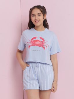 Lil Tomatoes - Blue Girls Graphic Cotton Night Suit (Set of 2)