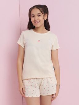 Lil Tomatoes - Cream Girls Graphic Cotton Night Suit (Set of 2)