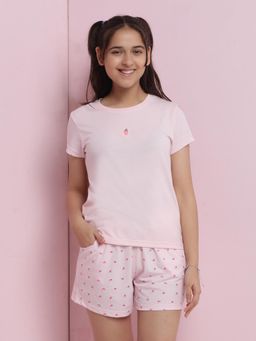Lil Tomatoes - Pink Girls Graphic Cotton Night Suit (Set of 2)