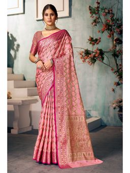 EXCLUSIVA - Pink Banarasi Saree with Unstitched