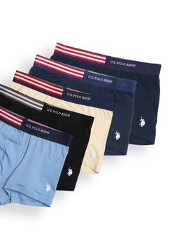 U.S. POLO ASSN. - Multi-Color Solid Plain Casual Cotton Elastane Trunks (Pack of 5)