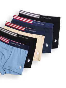 U.S. POLO ASSN. - Multi-Color Solid Plain Casual Cotton Elastane Trunks (Pack of 5)