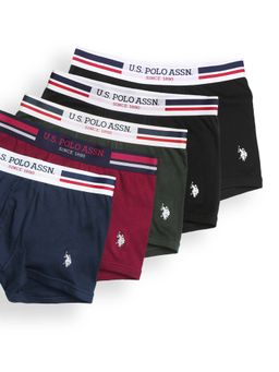 U.S. POLO ASSN. - Multi-Color Solid Plain Casual Cotton Elastane Trunks (Pack of 5)