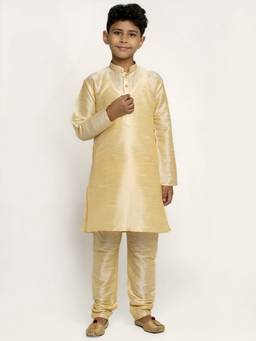 Kraft India - Boys Gold Color Silk Kurta with Churidar (Set of 2)