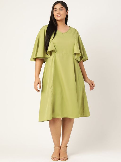 Buy theRebelinme Plus Size Women Olive Green Solid Color A-Line Midi Dress  Online