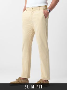 The Souled Store - Cream Solid Straight Fit Trouser