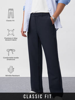 The Souled Store - Navy Blue Solid Loose Fit Trouser