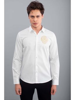 Snitch - White Embroidery Full Sleeves Slim Casual Shirt for Men