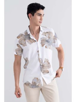 Snitch - White Printed Floral Half Sleeves Slim Casual Shirt for Men