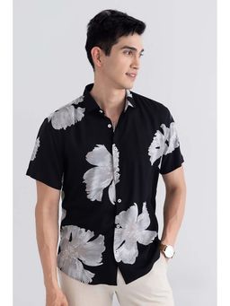 Snitch - Black Printed Floral Half Sleeves Slim Casual Shirt for Men