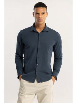 Snitch - Teal Self-Design Full Sleeves Slim Casual Shirt for Men