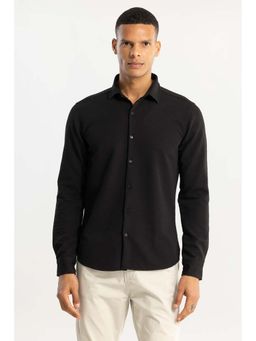 Snitch - Black Self-Design Full Sleeves Slim Casual Shirt for Men