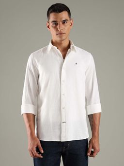 Tommy Hilfiger - White Solid Regular Fit Linen Shirt