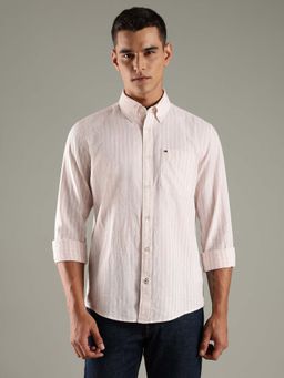 Tommy Hilfiger - Pink Striped Regular Fit Linen Shirt