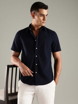 Tommy Hilfiger - Navy Blue Solid Regular Fit Poplin Shirt