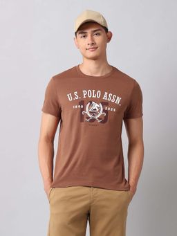 U.S. Polo Assn. Denim Co. - Brown Men's Pure Cotton Brand Printed T-Shirt