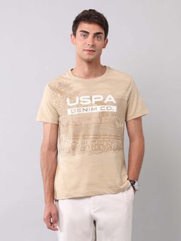 U.S. Polo Assn. Denim Co. - Beige Men's Pure Cotton Brand Printed T-Shirt